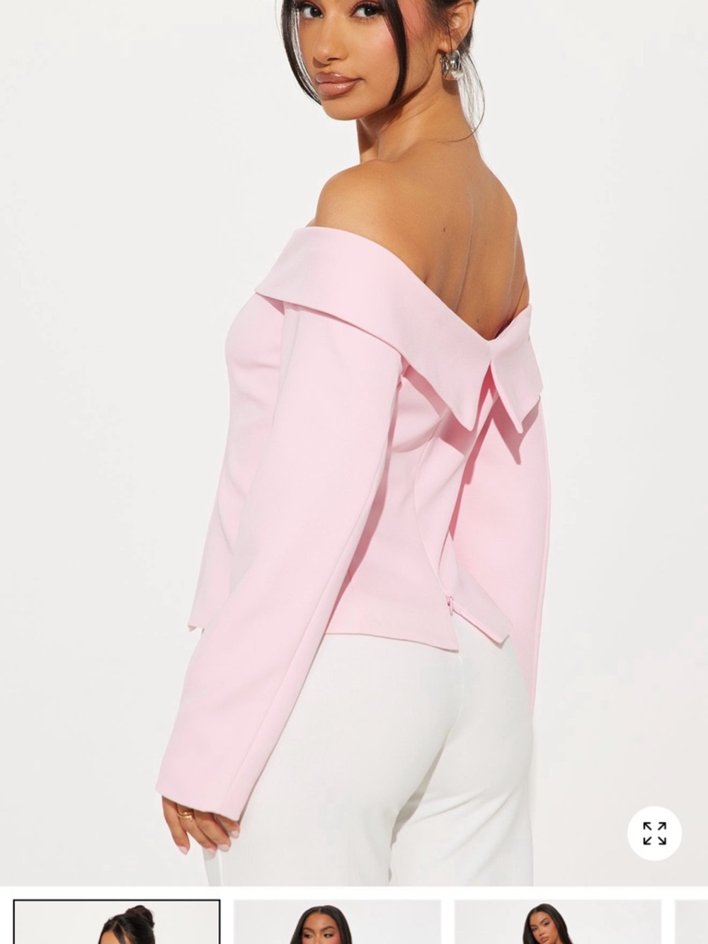 Off-Shoulder Pink Button Front Top - Picture 2 of 2
